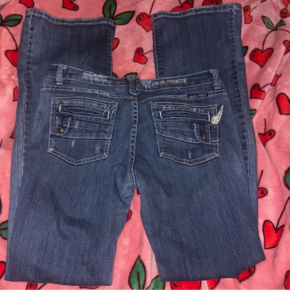 Angel Premium Blue Heans Distressed low rise hip huggers Y2K vintage retro